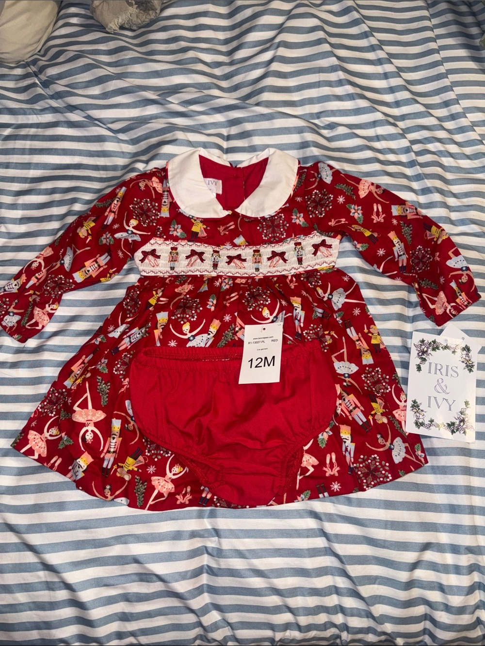 iris & ivy Red Nutcracker Print Smocked Dress with Bloomers